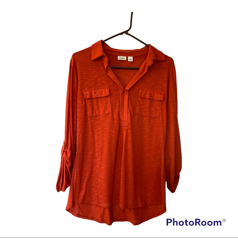 Cato Copper/Rust 3/4 Length Sleeve, Pocket Front Shirt Size L